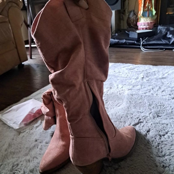 Cato Womens Leather Toe Mid Calf PINK Boots Size 10 - Picture 2 of 3